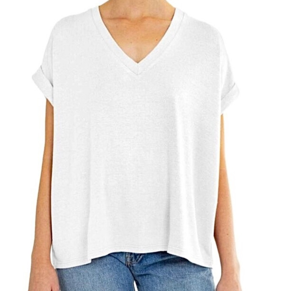 MOD REF White Knit Oversized V-Neck Short Sleeve Top